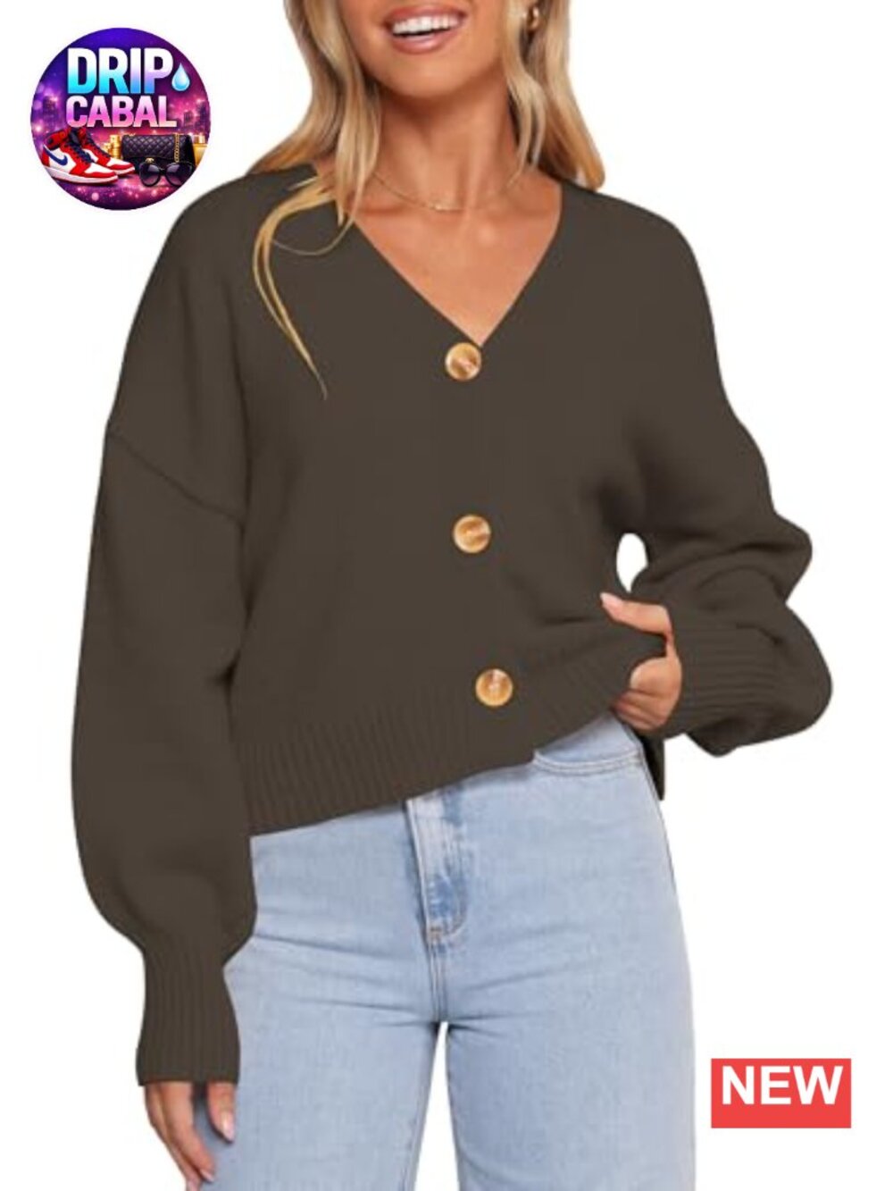 Women's Cropped Cardigan V-Neck Lightweight Knit Long Sleeve Button Down